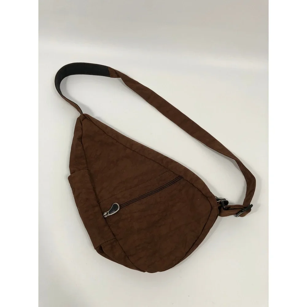 AmeriBag Healthy Back Bag Brown Nylon Sling Teardrop Ergonomic Travel Crossbody